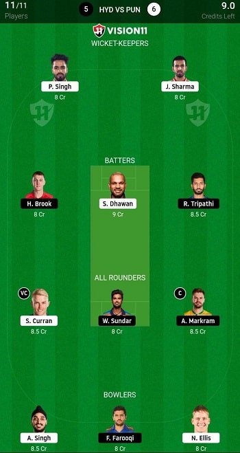 PBKS vs SRH Dream11