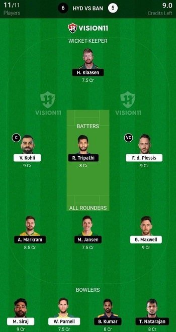 SRH vs RCB Fantasy Tips