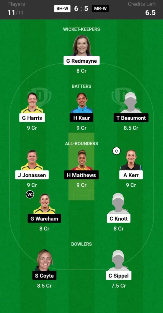 BH W vs MR W Dream11 Prediction