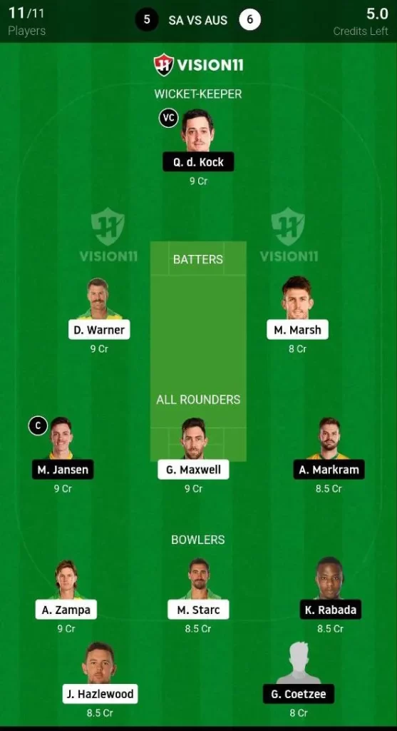 SA vs AUS Dream11 Prediction