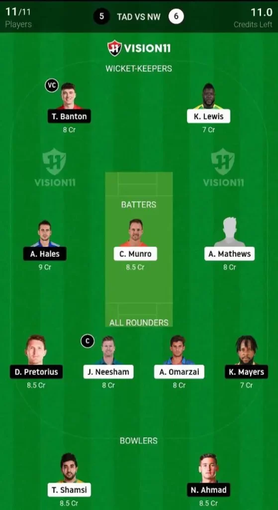 TAD vs NW Dream11 Prediction