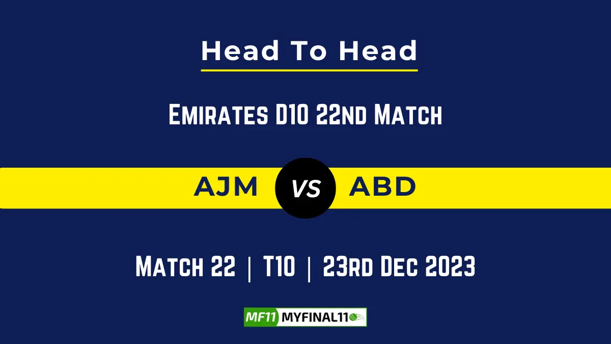 AJM vs ABD Head to Head, player records, and player Battle, Top Batsmen & Top Bowler records for 22nd T10 of Emirates D10 2023 [23rd Dec 2023]