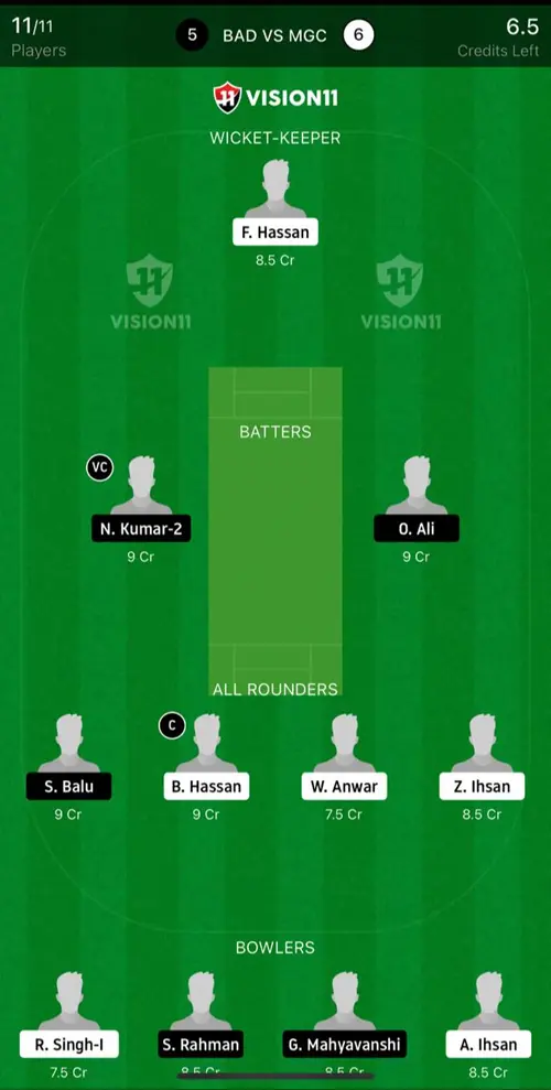 BAD vs MGC Dream11 Prediction Today Match