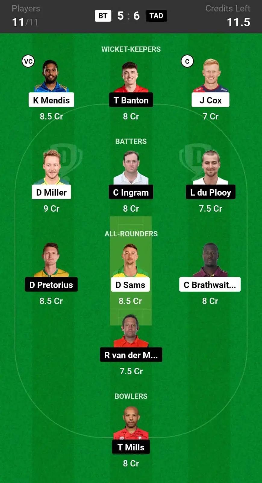 BT vs TAD Dream11 Prediction