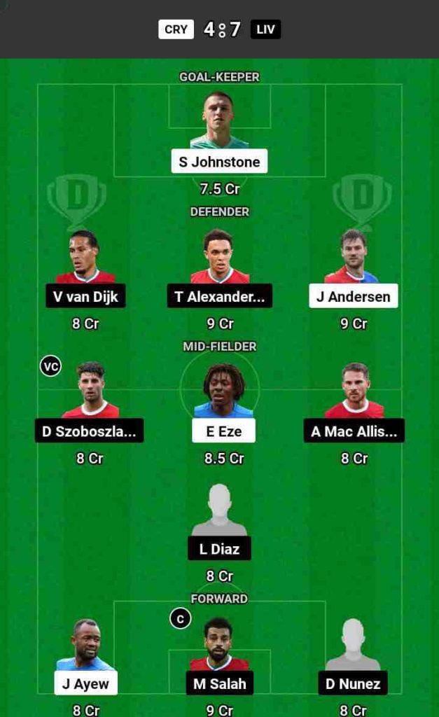 CRY vs LIV Dream11 Prediction Today Football Match.