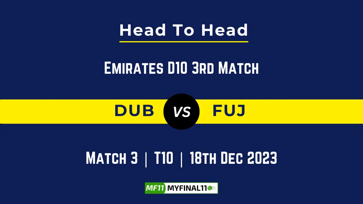 DUB vs FUJ 3rd T10 Head to Head, player records, and player Battle, Top Batsmen & Top Bowler records for of Emirates D10 2023 [18th Dec 2023]
