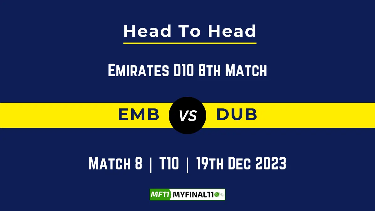 EMB vs DUB Head to Head, player records, and player Battle, Top Batsmen & Top Bowler records for 8th T10 of Emirates D10 2023