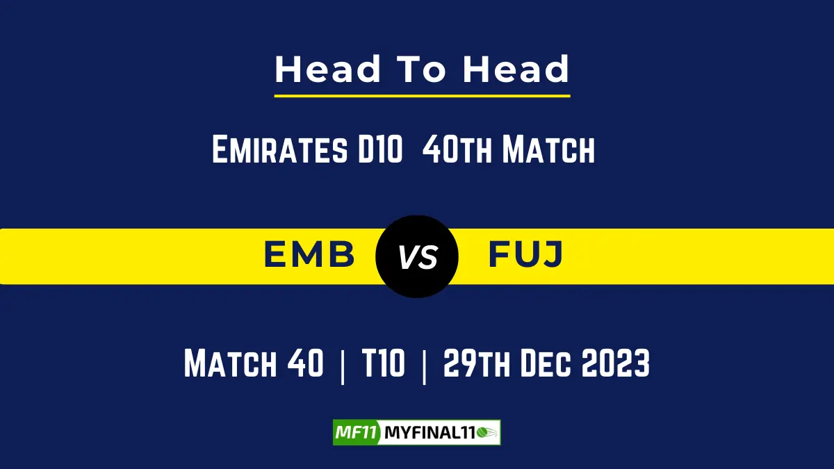 EMB vs FUJ Head to Head, player records, and player Battle, Top Batsmen & Top Bowler records for 40th T10 of Emirates D10 2023 [29th Dec 2023]