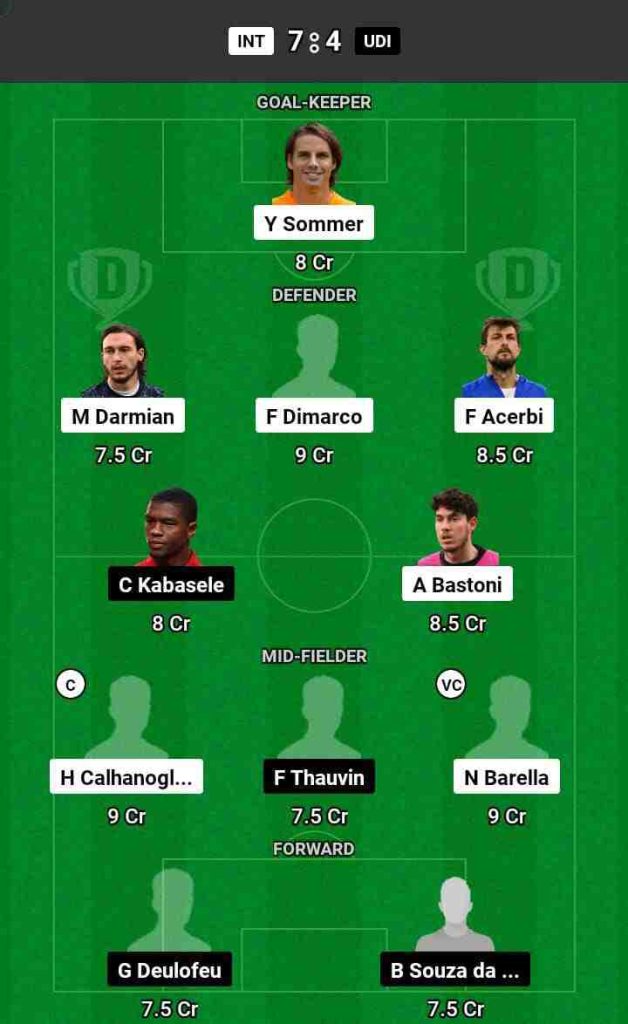 INT vs UDI Dream11 Prediction Today Football Match.