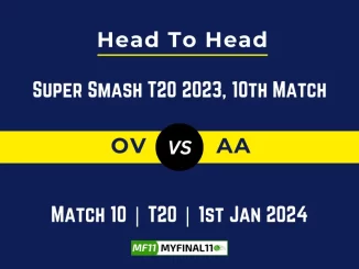 OV vs AA Head to Head, player records OV vs AA stats, and player Battle, Top Batsmen & Bowler records for 10th T20 Match of Super Smash 2023