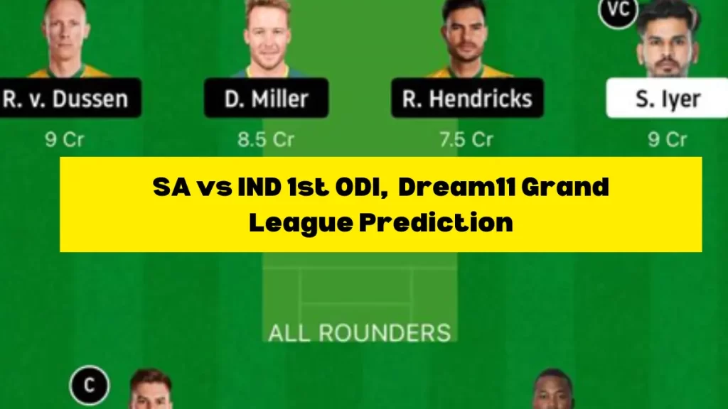 SA vs IND 1st ODI, Dream11 Grand League Prediction