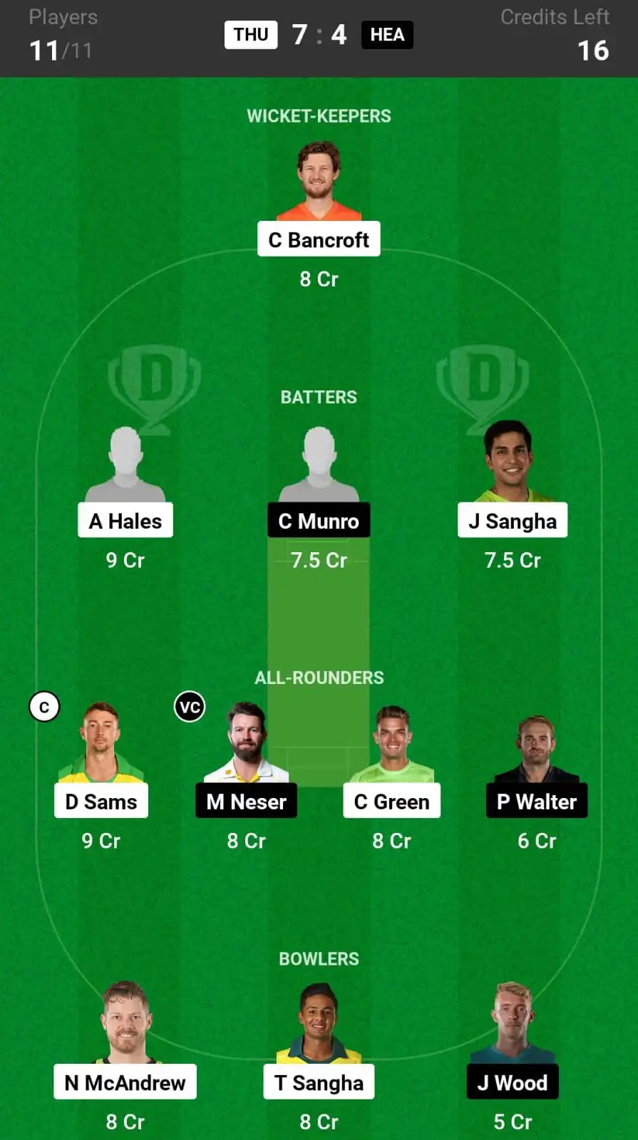 THU vs HEA Dream11 Prediction