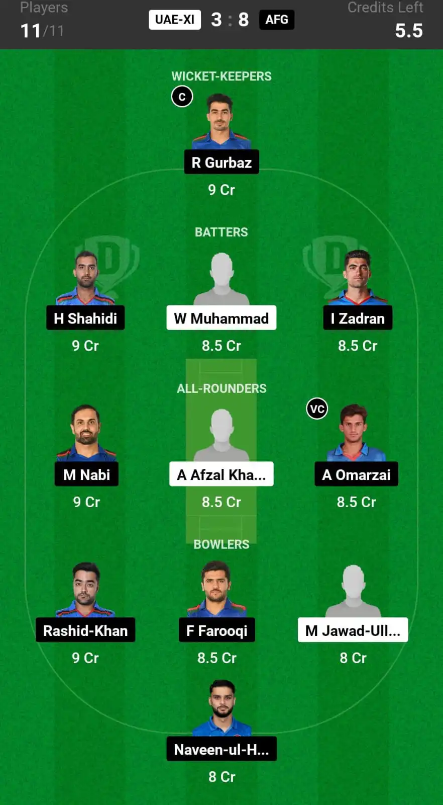 UAE vs AFG Dream11 Prediction