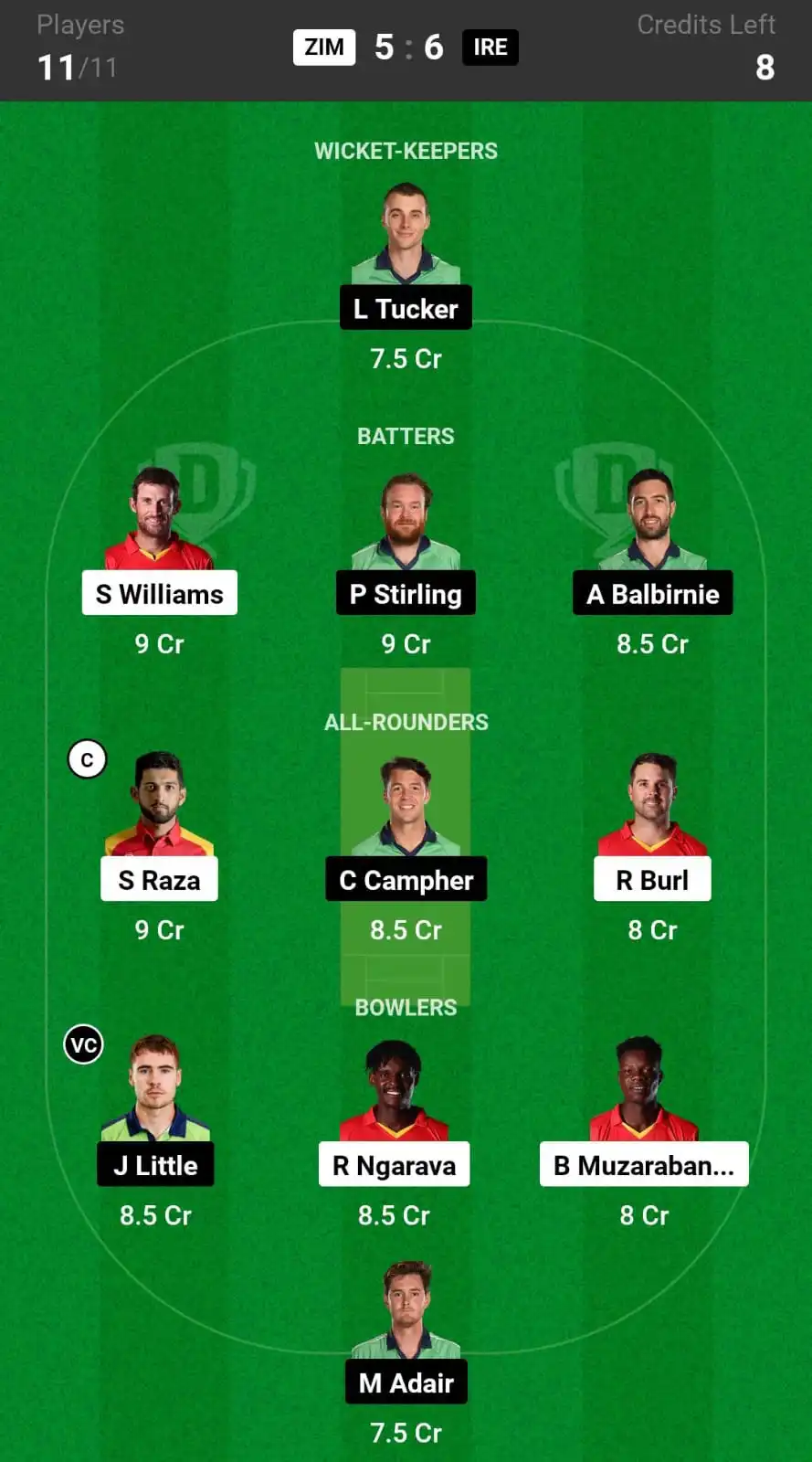 ZIM vs IRE Dream11 Prediction