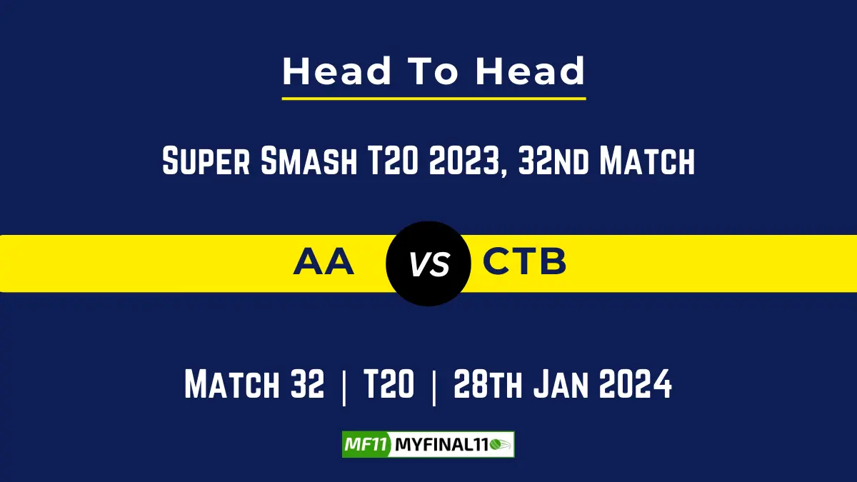 AA vs CTB 32nd T20 Head to Head, player records, and player Battle, Top Batsmen & Top Bowler records for Dream11 Super Smash T20 2023 [28th Jan 2024]