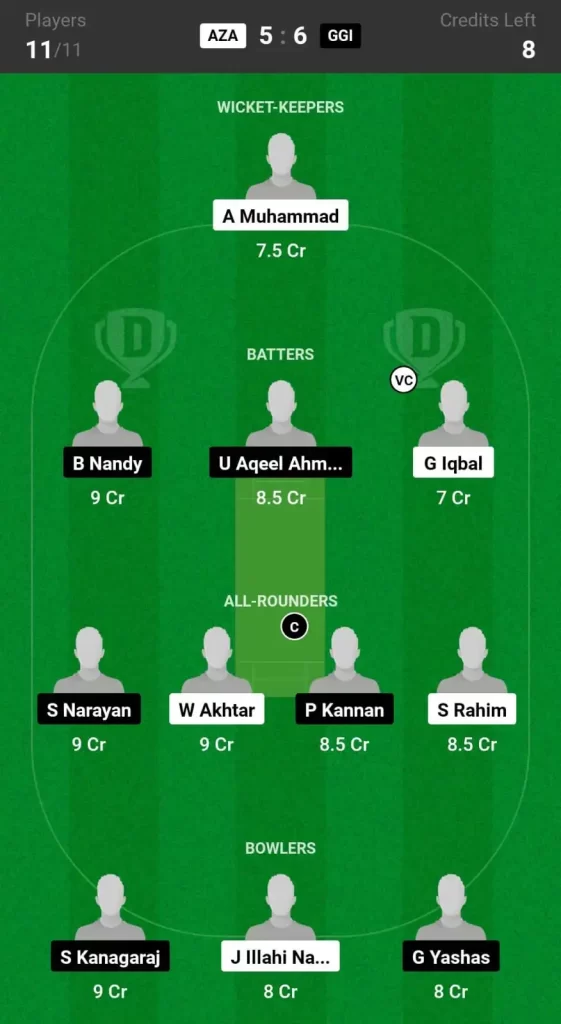 AZA vs GGI Dream11 Prediction