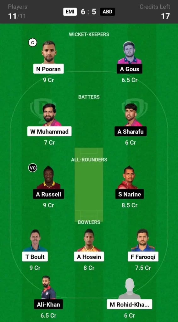 EMI vs ABD Dream11 Prediction