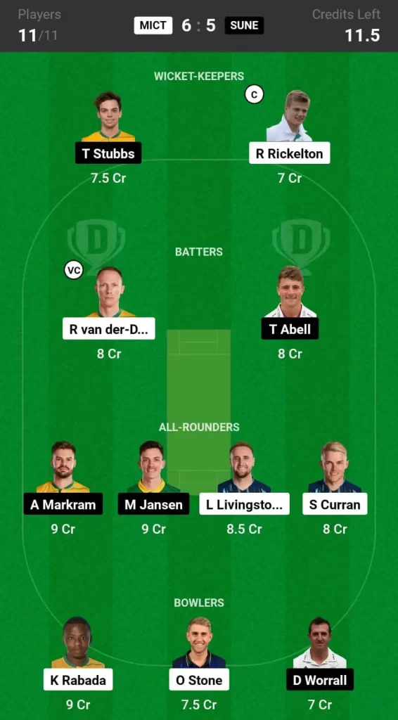 MICT vs SUNE Dream11 Prediction