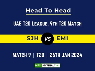 SJH vs EMI Head to Head, player records SJH vs EMI stats, and player Battle, Top Batsmen & Bowler records for 9th T20 Match of UAE T20 League