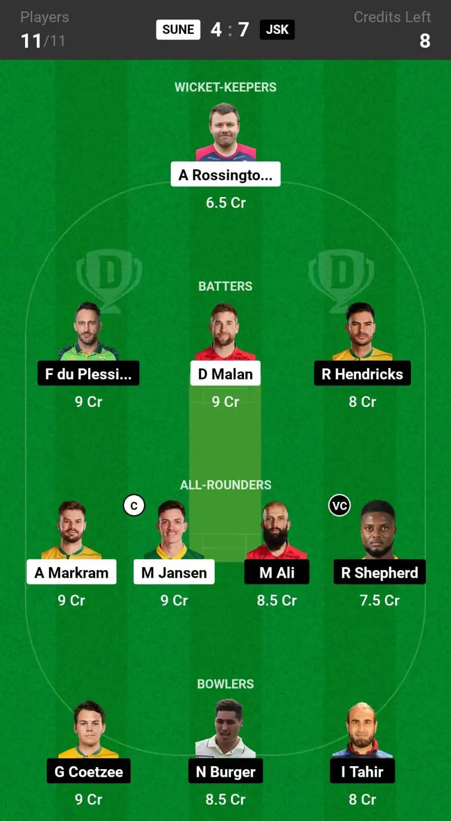 SUNE vs JSK Dream11 Prediction