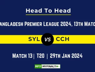 SYL vs CCH Head to Head, player records, and player Battle, Top Batsmen & Top Bowlers records for 13th Match of Bangladesh Premier League T20 2024 [29th Jan 2024]