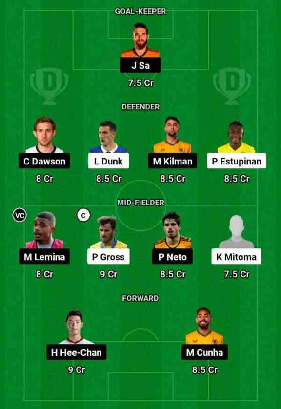 BHA vs WOL Dream11 Prediction Todays Football Match