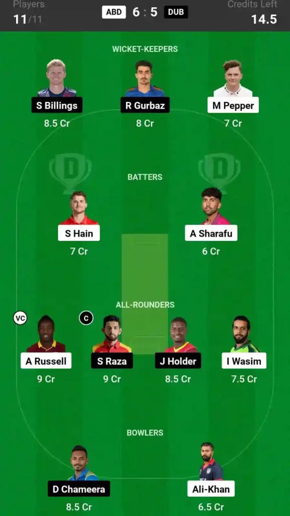 ABD vs DUB Dream11 Prediction