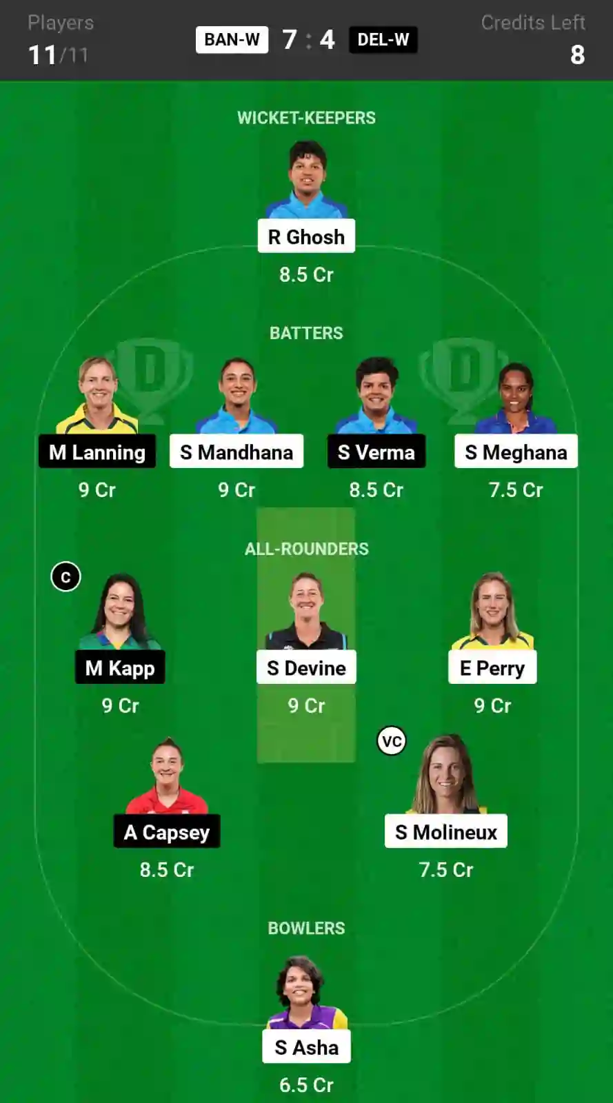 BAN-W vs DEL-W Dream11 Prediction