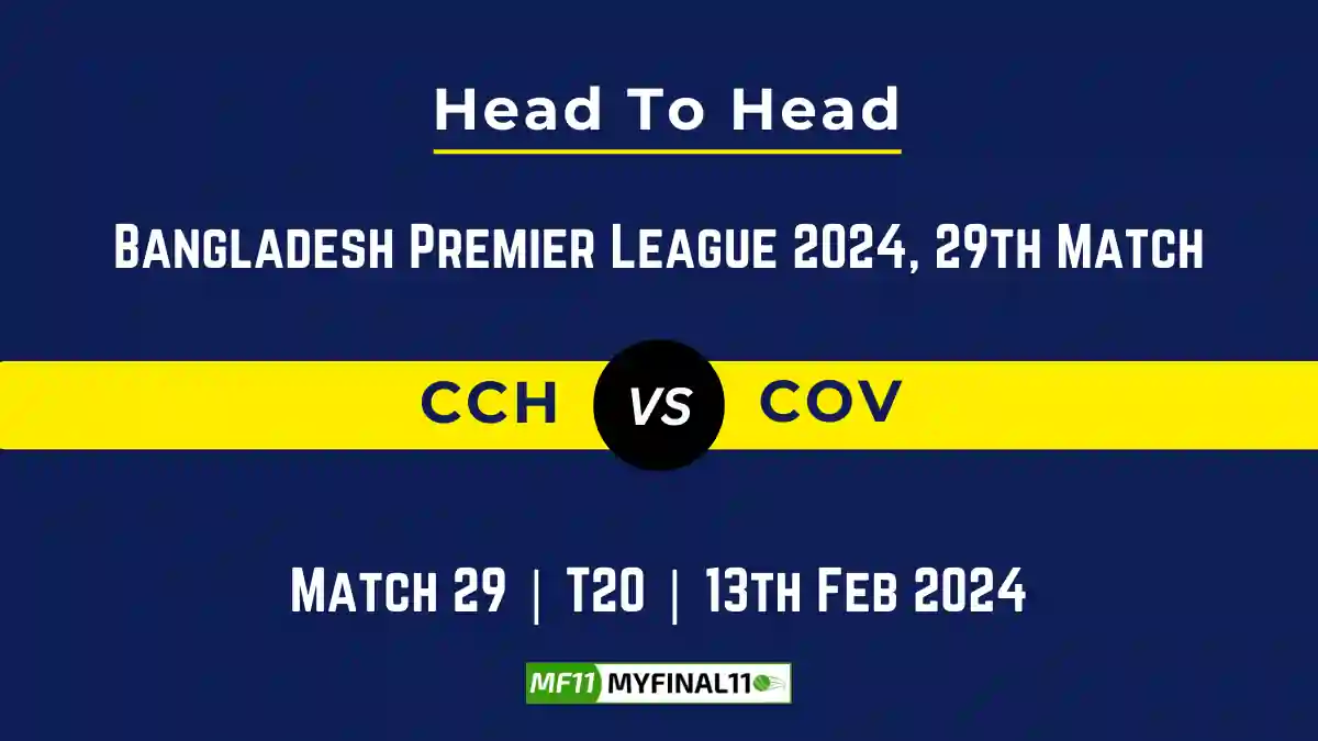 CCH vs COV Head to Head, CCH vs COV player records, CCH vs COV player Battle, and CCH vs COV Player Stats, CCH vs COV Top Batsmen & Top Bowlers records for the Upcoming Bangladesh Premier League T20 2024, 29th Match, which will see Chattogram Challengers taking on Comilla Victorians, in this article, we will check out the player statistics, Furthermore, Top Batsmen and top Bowlers, player records, and player records, including their head-to-head records