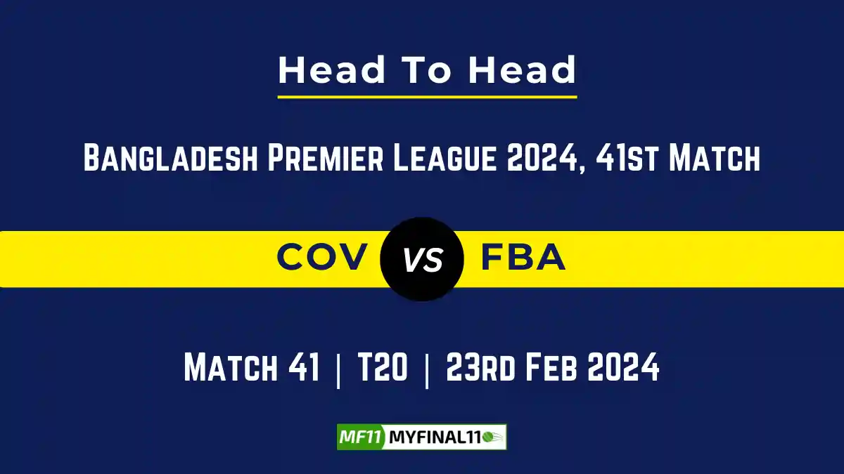 COV vs FBA Head to Head, player records, and player Battle, Top Batsmen & Top Bowlers records for 41st Match of Bangladesh Premier League T20 2024 [23rd Feb 2024]