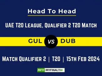 GUL vs DUB Head to Head, player records, and player Battle, Top Batsmen & Top Bowlers records for UAE T20 League 2024, Qualifier 2 T20 Match [15th Feb 2024]
