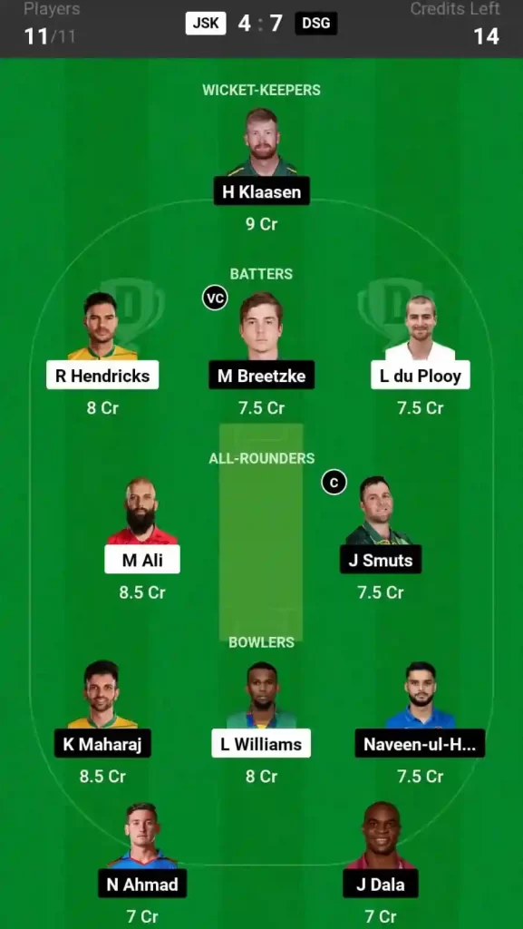 JSK vs DSG Dream11 Prediction