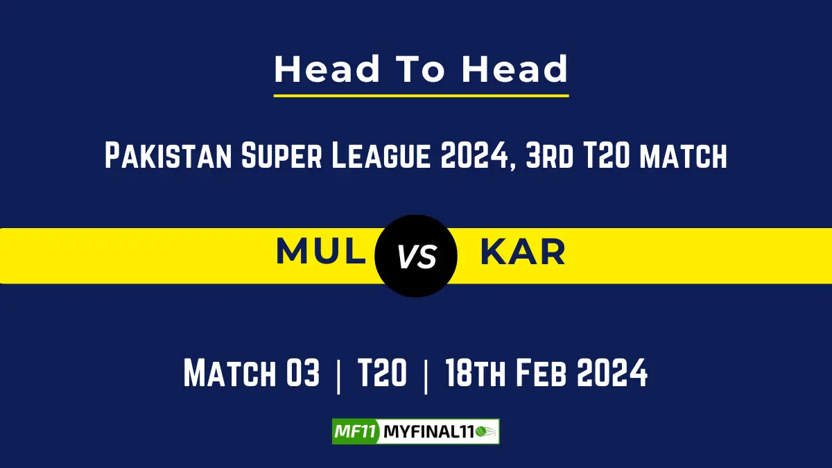 MUL vs KAR Head to Head, player records, and player Battle, Top Batsmen & Top Bowlers records for 3rd Match of Pakistan Super League 2024 [18th Feb 2024]