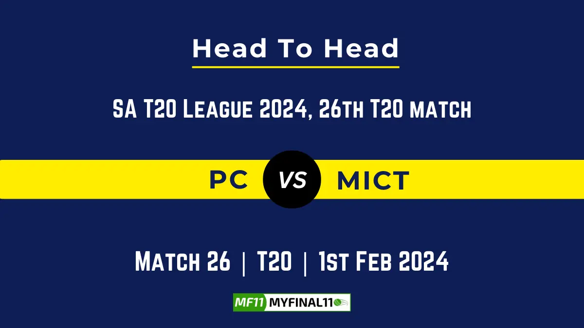 PC vs MICT Head to Head, PC vs MICT player records, PC vs MICT player Battle, and PC vs MICT Player Stats, PC vs MICT Top Batsmen & Top Bowlers records for the Upcoming SA T20 League 2024, 26th Match, which will see Pretoria Capitals taking on MI Cape Town, in this article, we will check out the player statistics, Furthermore, Top Batsmen and top Bowlers, player records, and player records, including their head-to-head records.