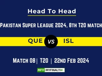 QUE vs ISL Head to Head, player records, and player Battle, Top Batsmen & Top Bowlers records for 8th Match of Pakistan Super League 2024 [22nd Feb 2024]