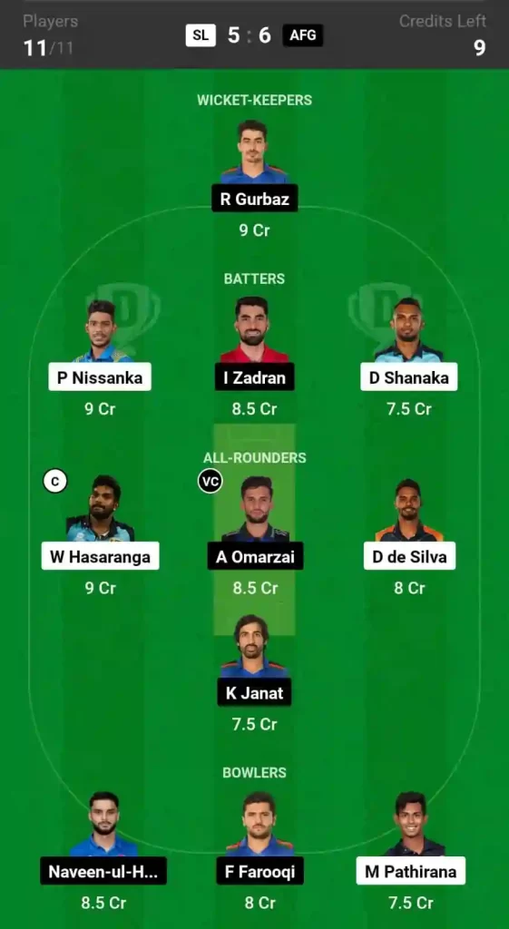 SL vs AFG Dream11 Prediction