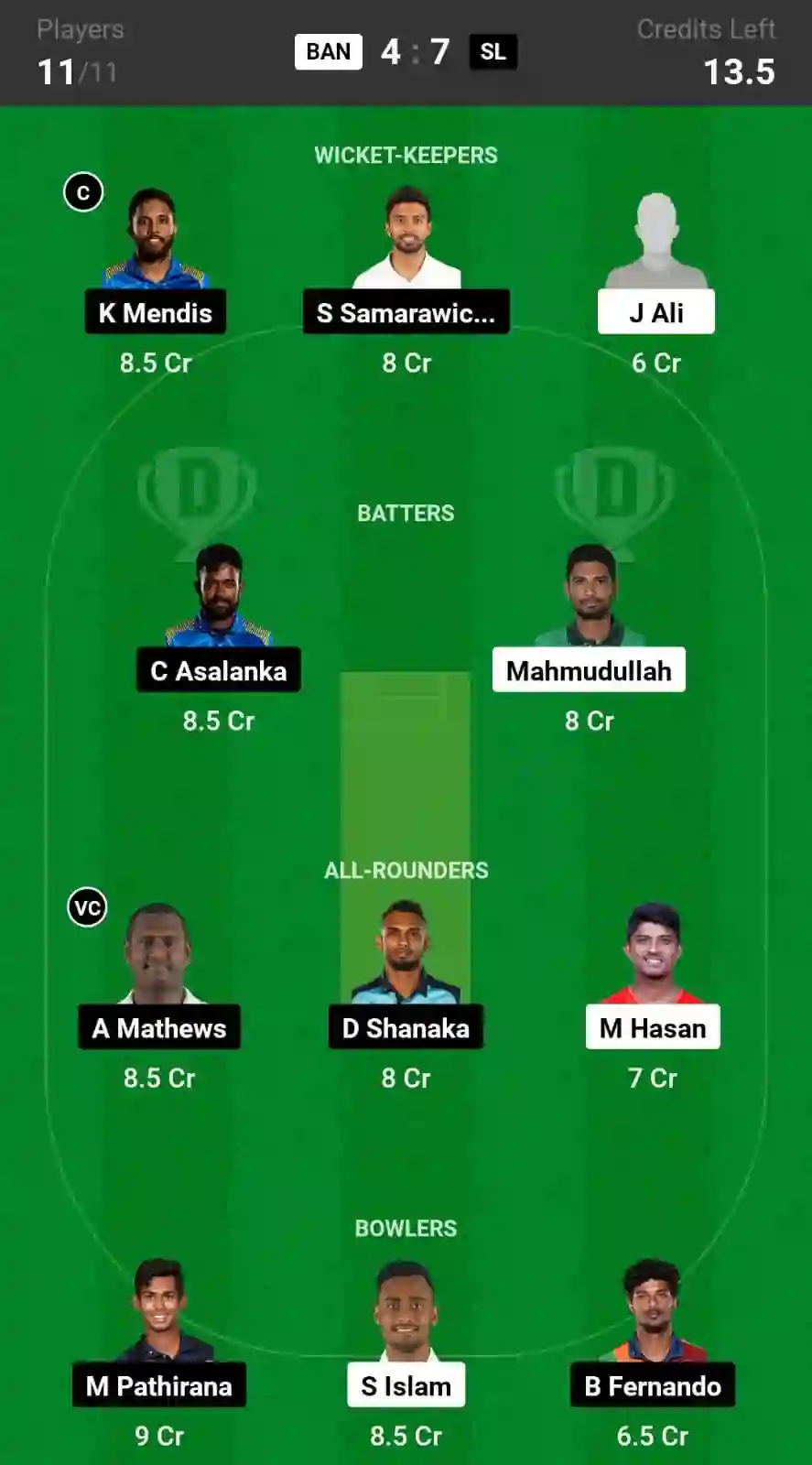 BAN vs SL Dream11 Prediction