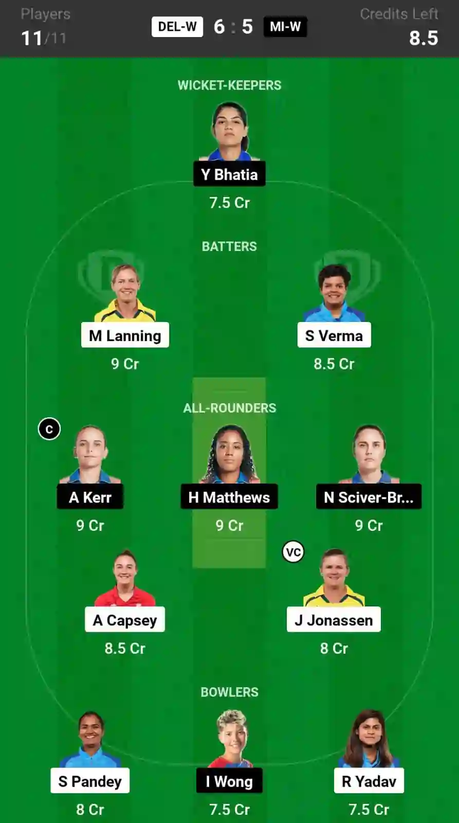 DEL-W vs MI-W Dream11 Prediction