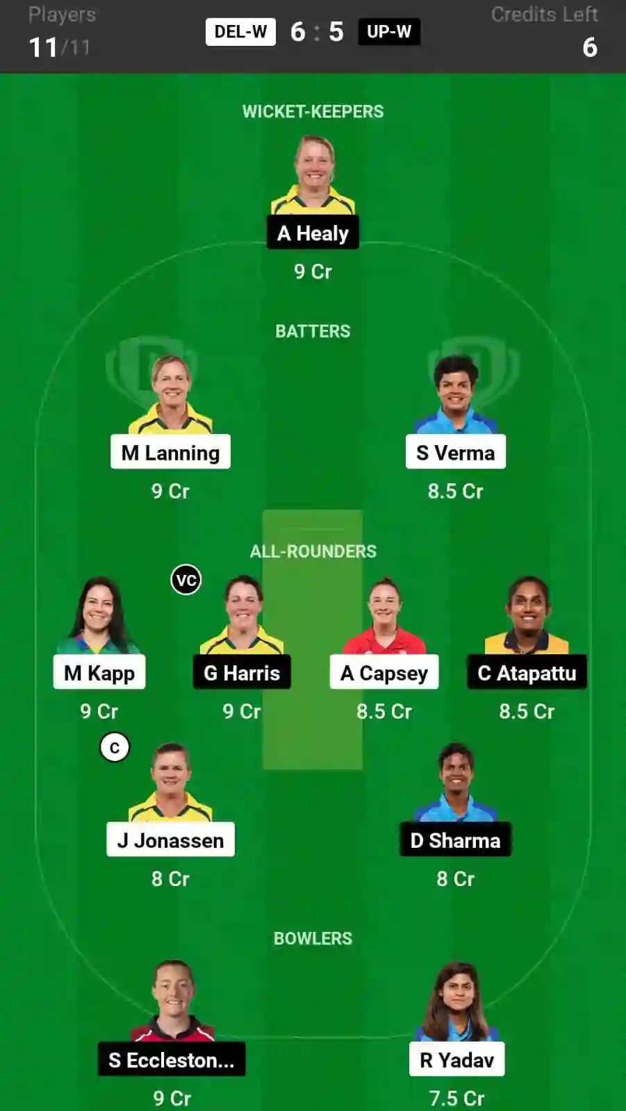 DEL-W vs UP-W Dream11 Prediction