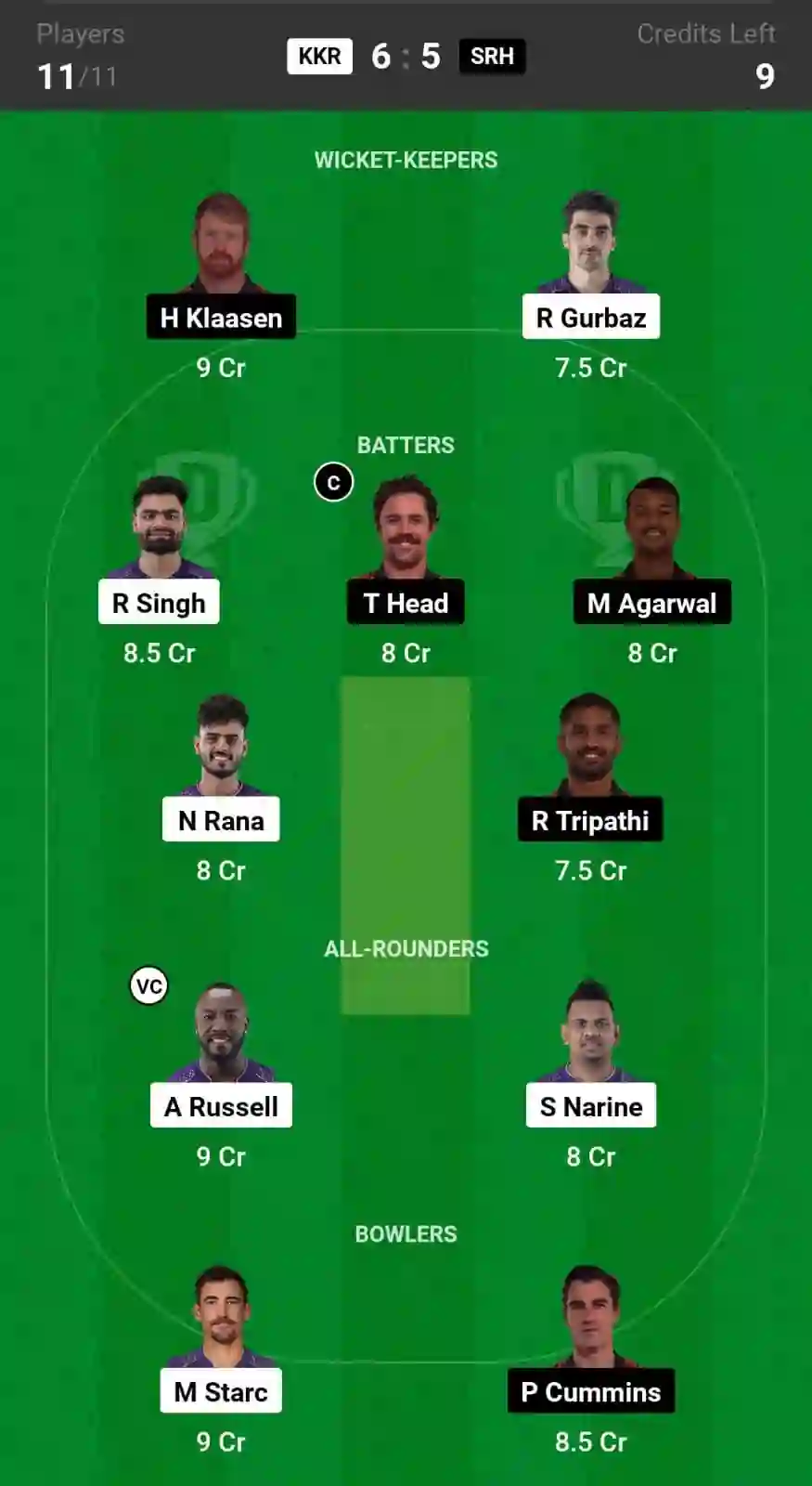 KKR vs SRH Dream11 Prediction