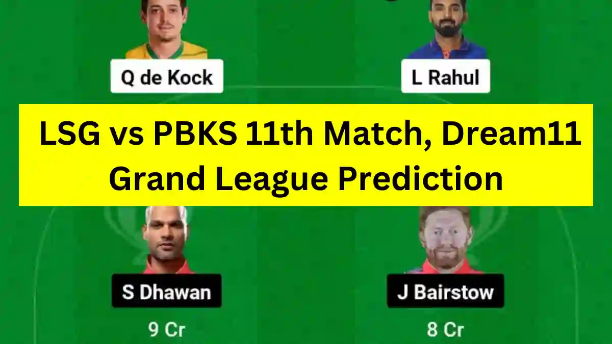 LSG vs PBKS 11th Match, Dream11 Grand League Prediction