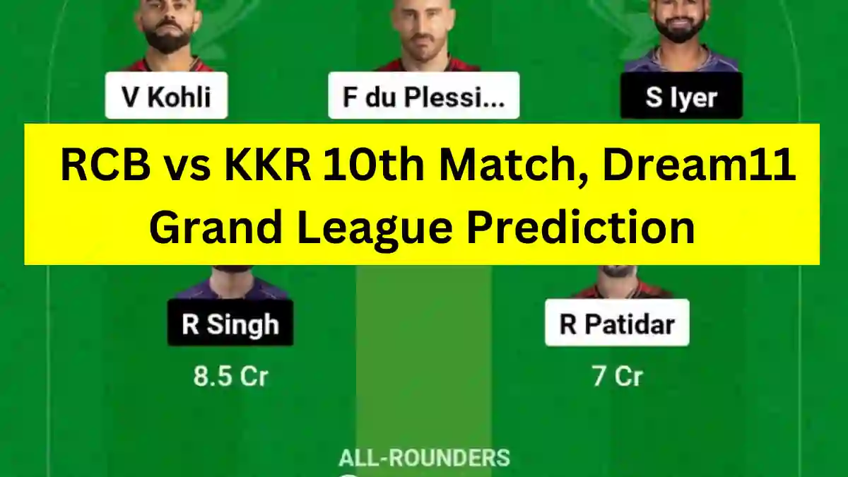 RCB vs KKR 10th Match, Dream11 Grand League Prediction