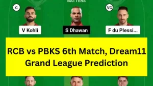 RCB vs PBKS 6th Match, Dream11 Grand League Prediction