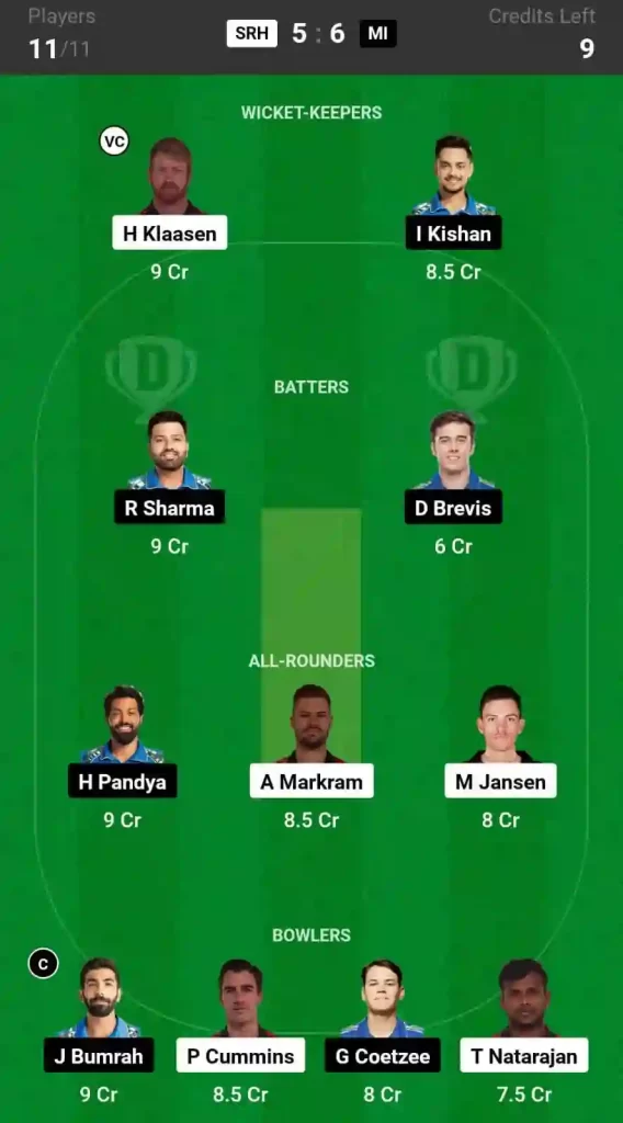 SRH vs MI Dream11 Grand League Prediction