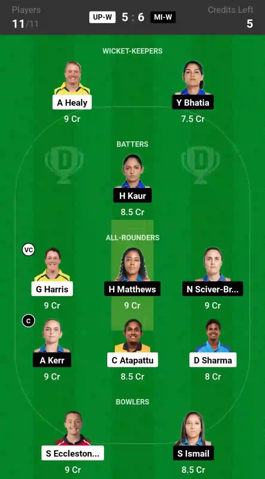 UP-W vs MI-W Dream11 Prediction