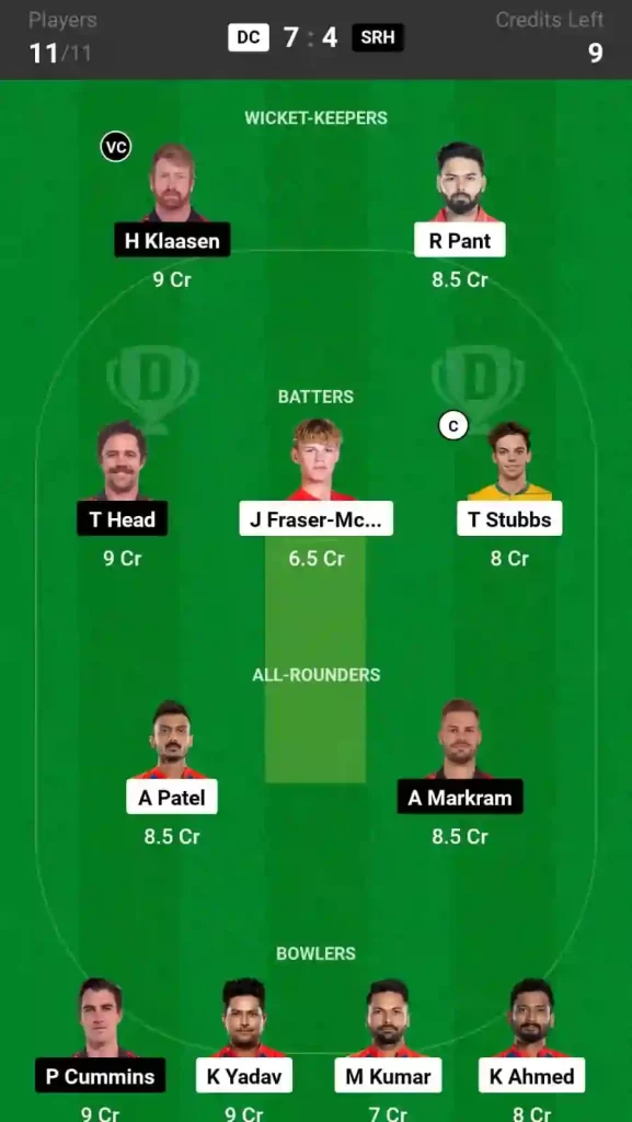 IPL 2024, 35th Match: DC vs SRH Dream11 Grand League (GL) Prediction, Trump Pick, Must Have Pick C & VC [20th Apr 2024]