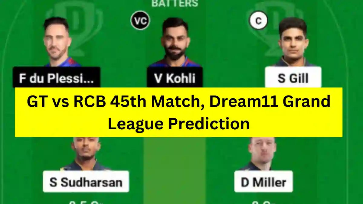 IPL 2024, 45th Match: GT vs RCB Dream11 Grand League (GL) Prediction, Trump Pick, Must Have Pick C & VC [28th Apr 2024]