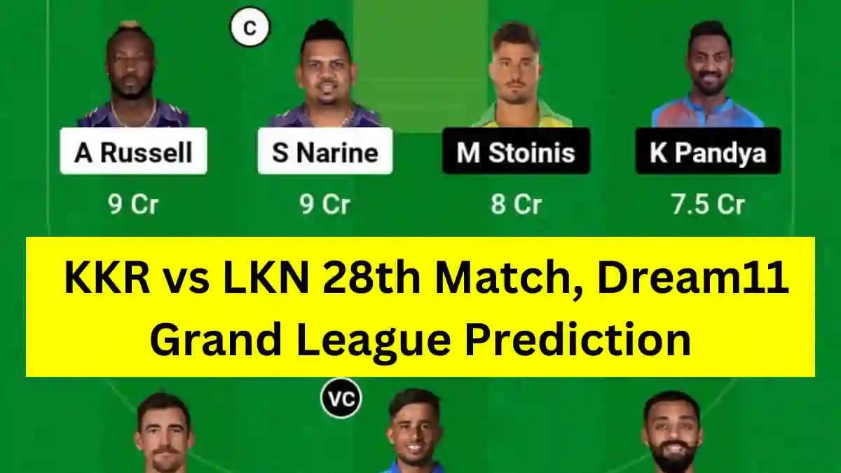 KKR vs LKN 28th Match, Dream11 Grand League Prediction (1)