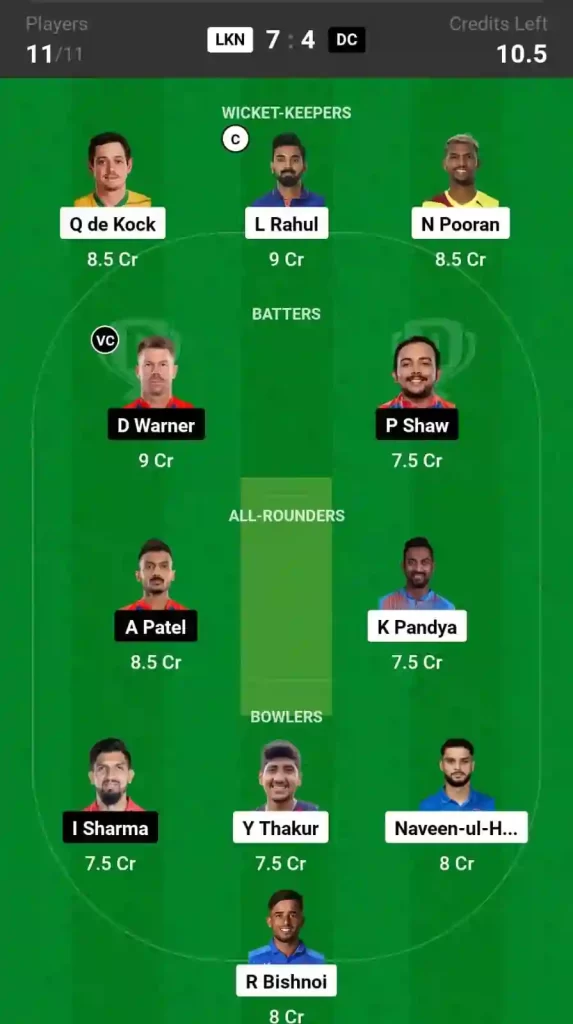 IPL 2024, 26th Match: LKN vs DC Dream11 Grand League (GL) Prediction, Trump Pick, Must Have Pick C & VC [12th Apr 2024]