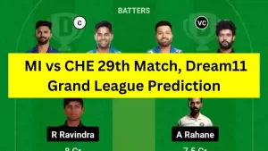 MI vs CHE 29th Match, Dream11 Grand League Prediction